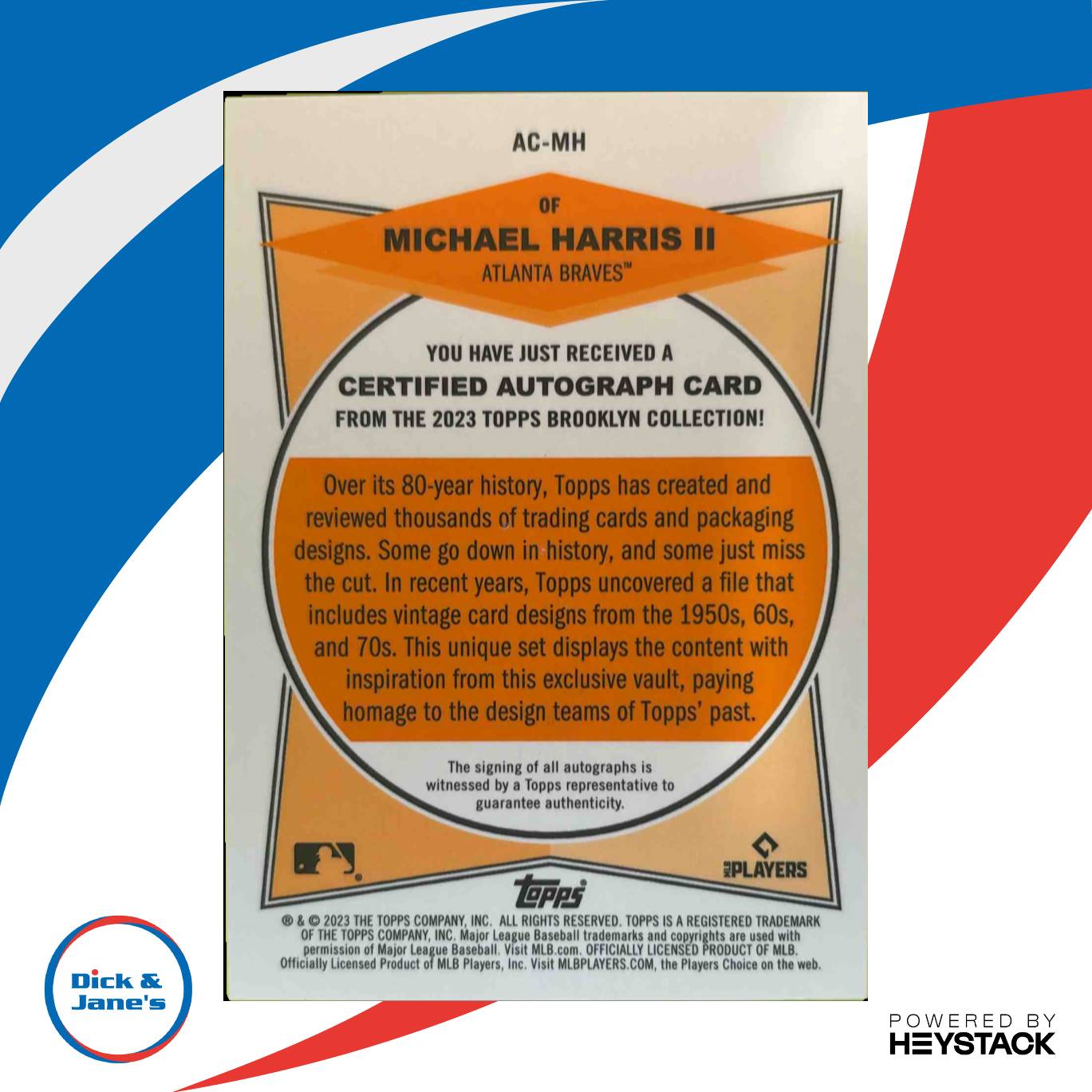 2023 Topps Brooklyn Collection Michael Harris II Auto Gold 14/50 Braves Rookie
