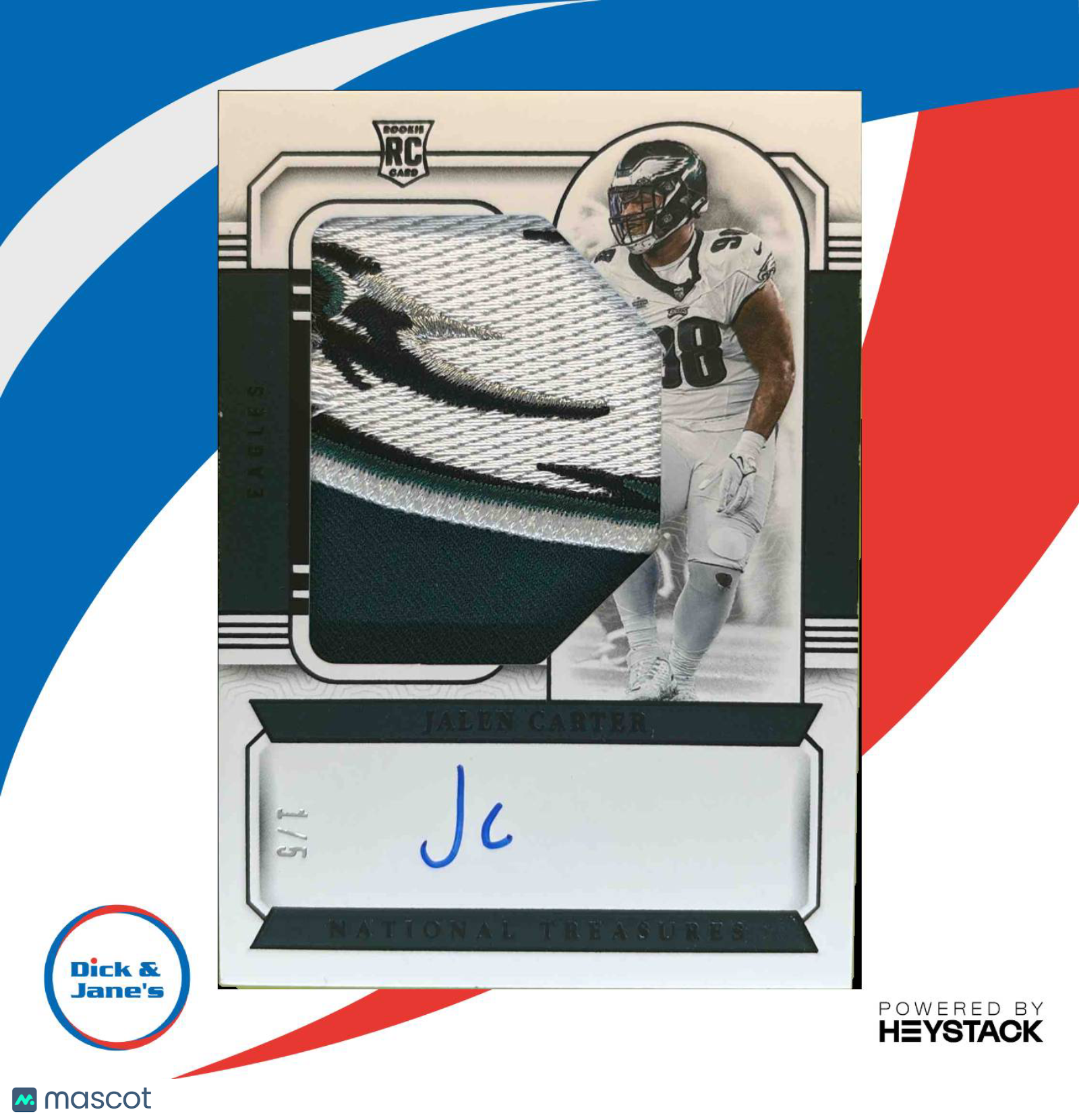 2023 National Treasures Jalen Carter Rookie Material Signatures RPA Black /5