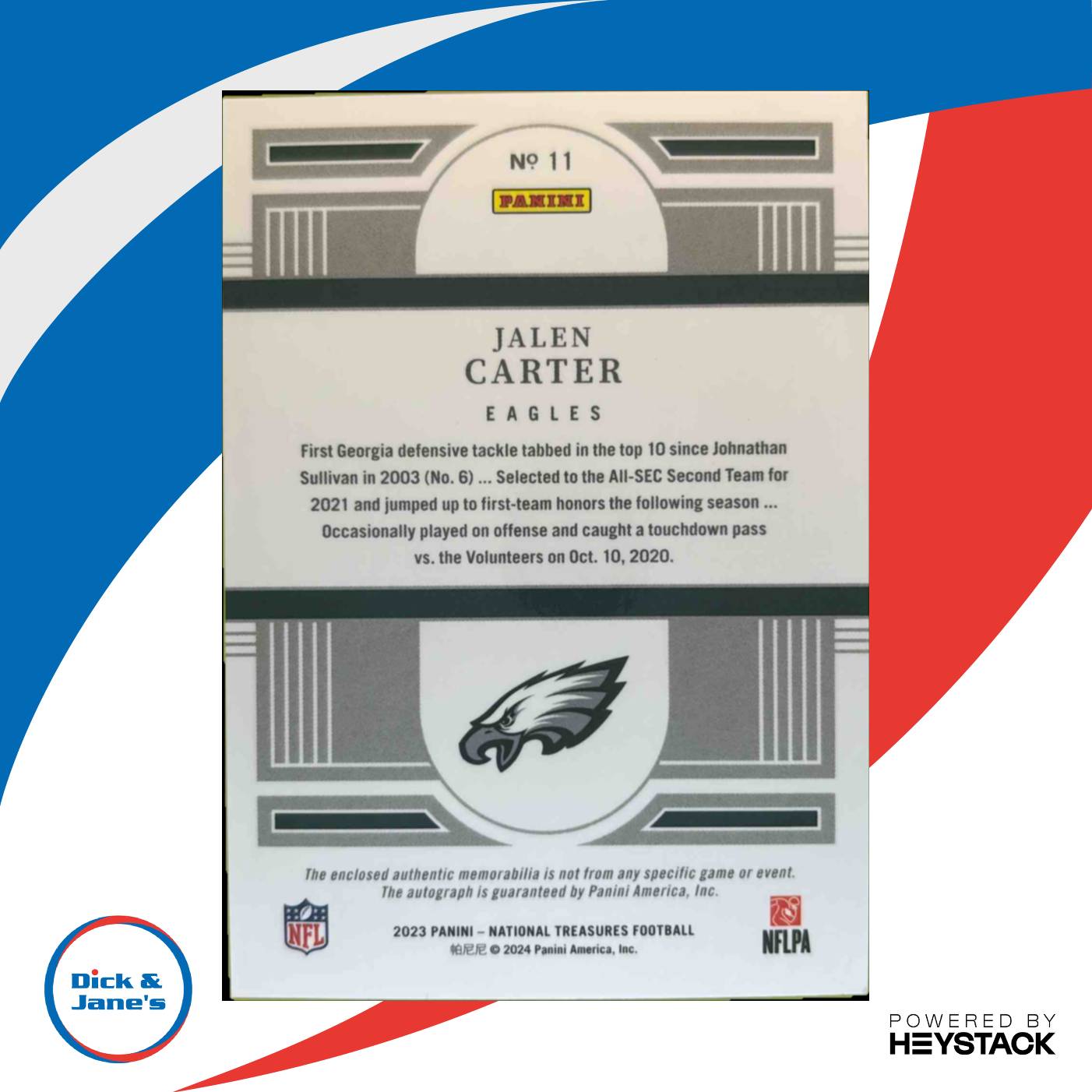 2023 National Treasures Jalen Carter Rookie Material Signatures RPA Black /5