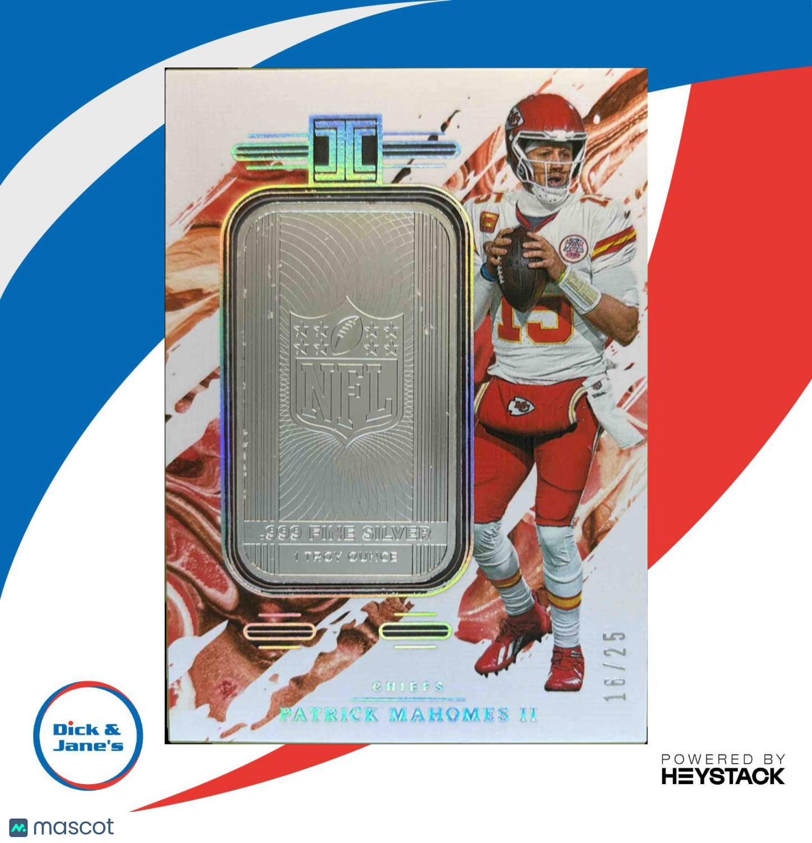 2024 Panini Impeccable Patrick Mahomes Silver NFL Shield 16/25 One Troy Ounce