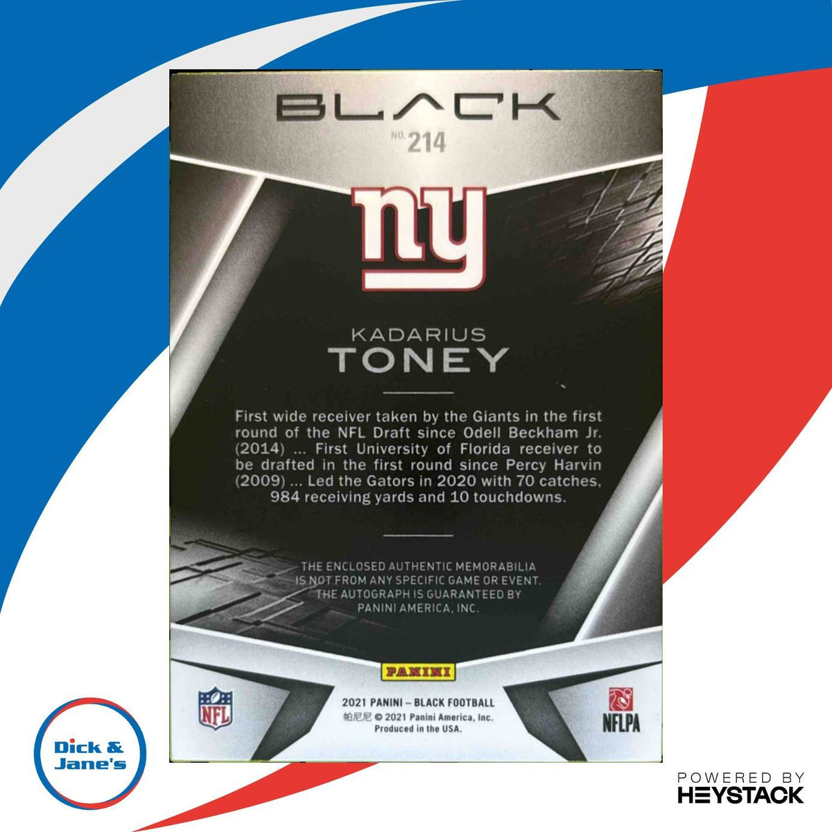 2021 Panini Black Kadarius Toney 142/199 #214 RC Auto New York Giants