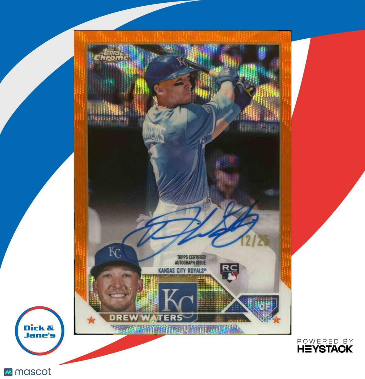 2023 Topps Chrome Drew Waters Rookie Auto Orange Wave Refractor /25 RC KC Royals