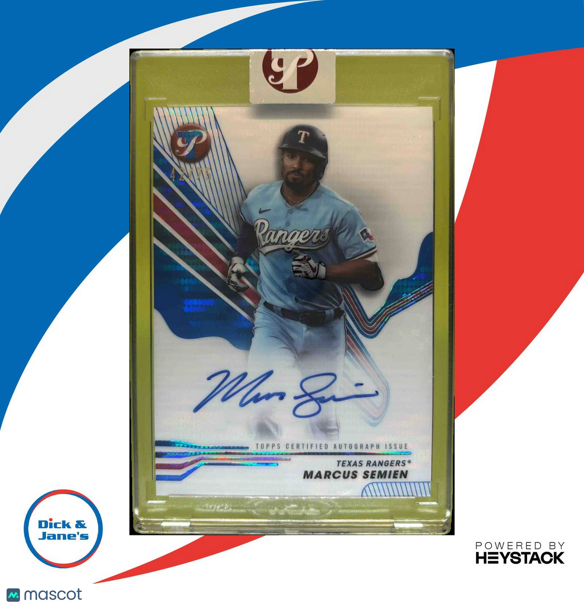 2024 Topps Pristine Marcus Semien Auto Blue Refractor /75 #PA-MS Texas Rangers