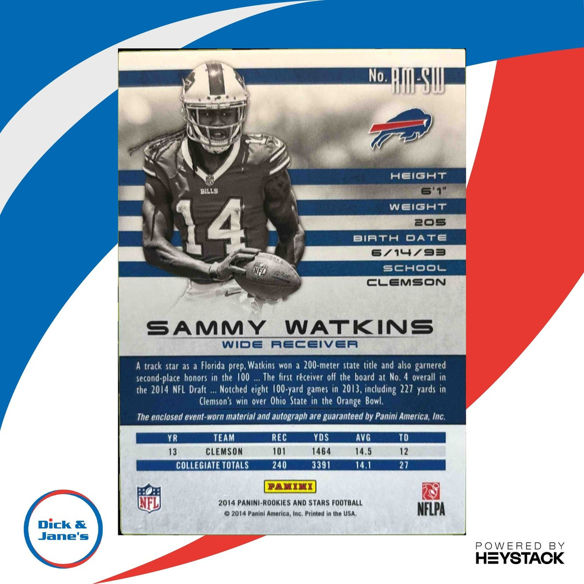 2014 Rookies & Stars Sammy Watkins Jersey Auto Longevity Ruby 41/50 RC Buffalo