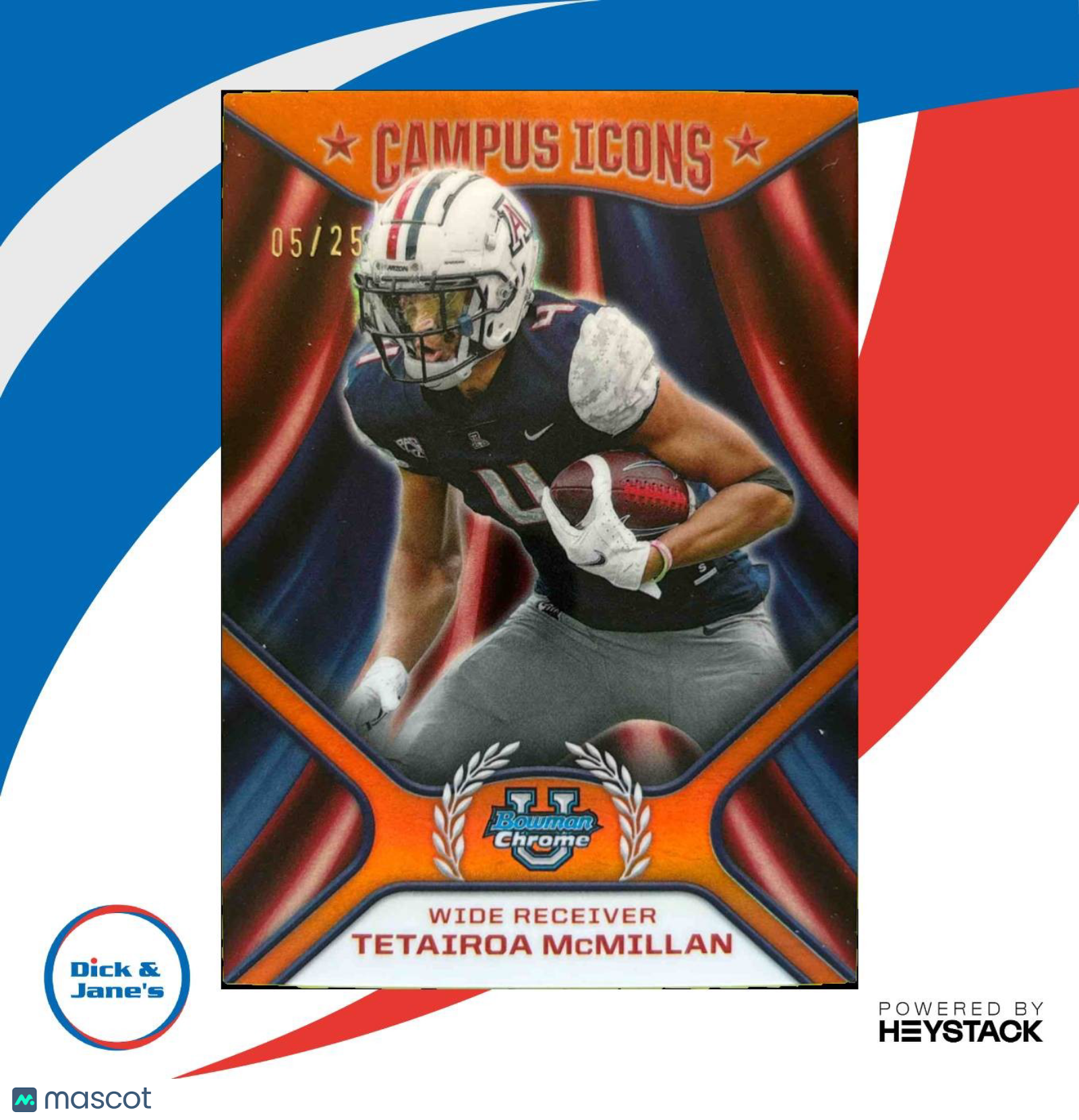 2024 Bowman Chrome University Tetairoa McMillan Campus Icons Orange Refractor/25