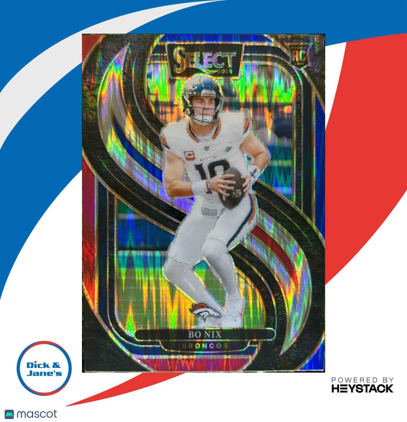2024 Select Bo Nix Premier Red and Blue Prizm Shock #117 RC Denver Broncos