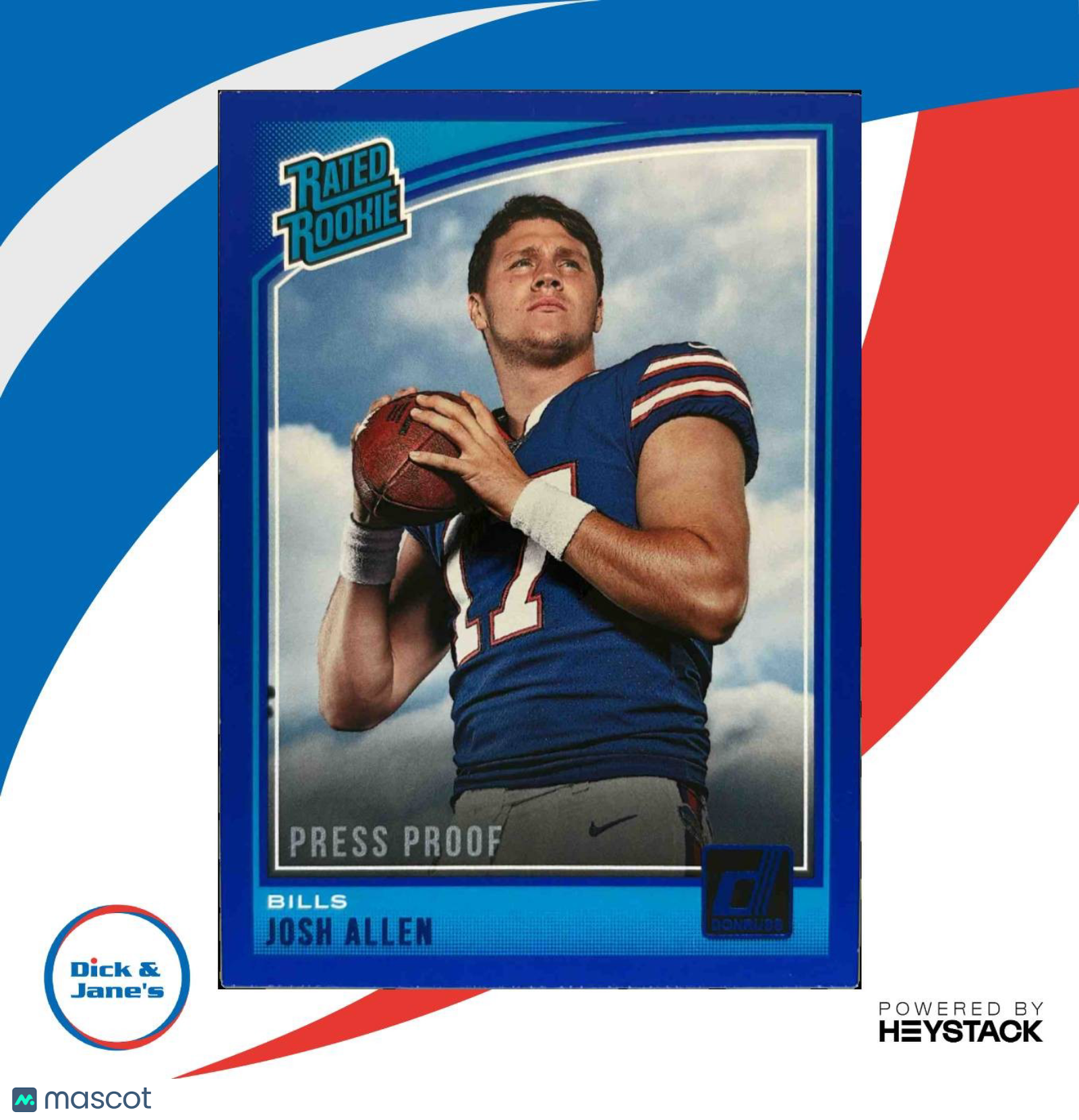 2018 Panini Donruss Josh Allen Press Proof Blue 304 RC Buffalo Bills Rookie Card - Sports Cards