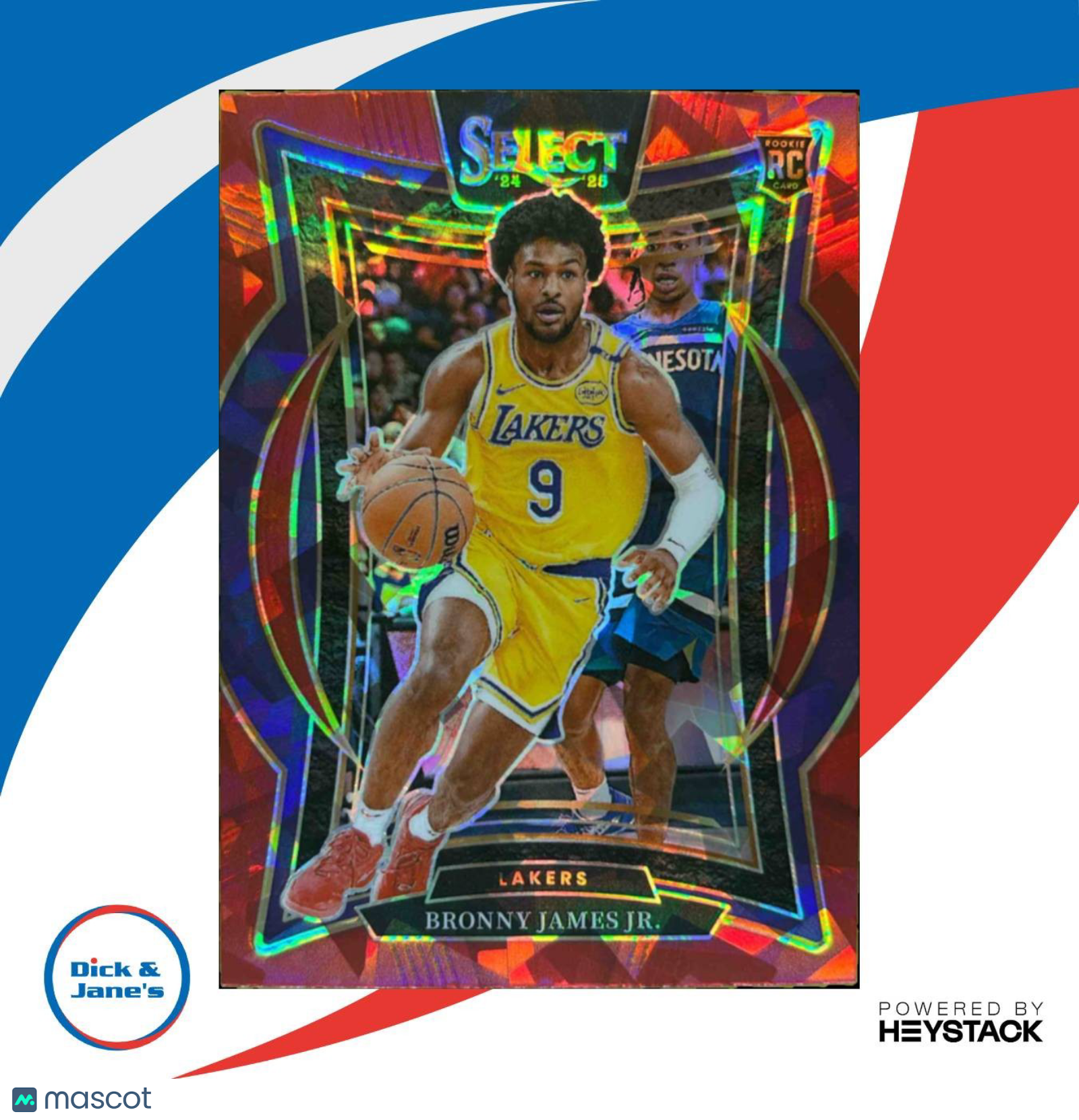 2024-25 Panini Select Bronny James Red Cracked Ice Prizm RC Los Angeles Lakers - Sports Cards
