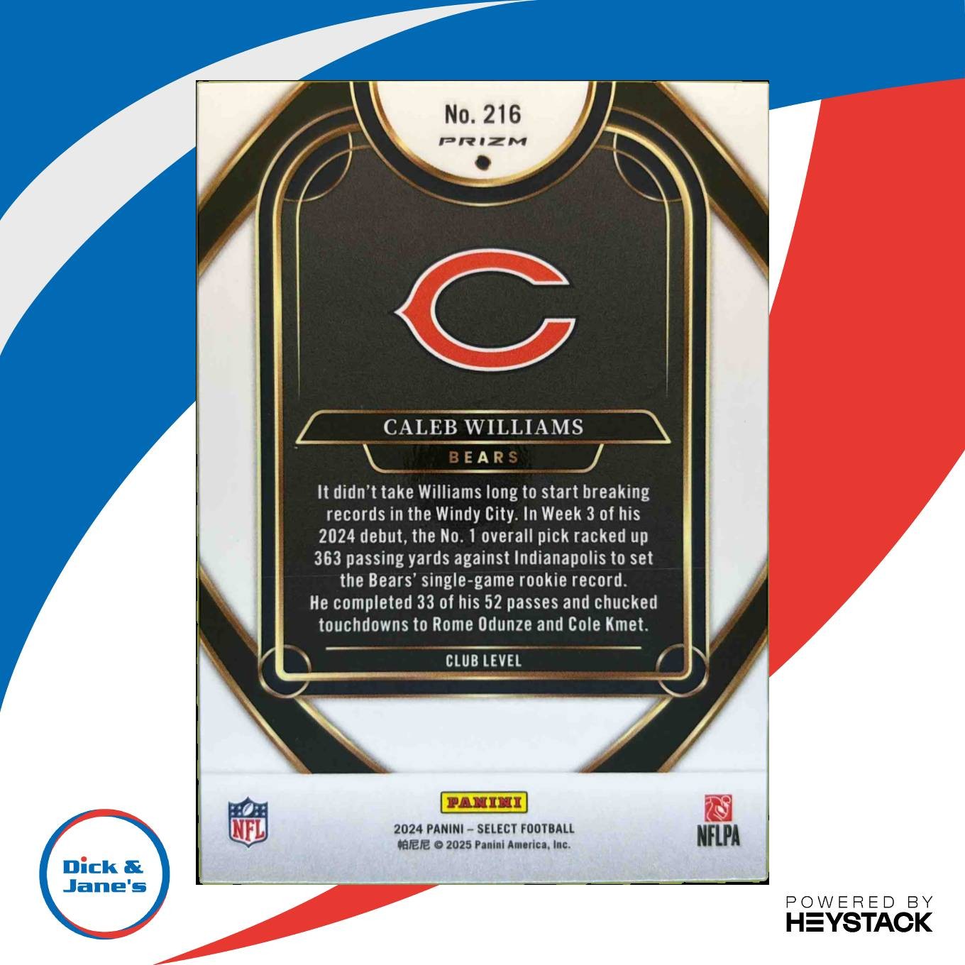 2024 Select Caleb Williams Club Red and Blue Prizm Shock #216 RC Chicago Bears - Sports Cards
