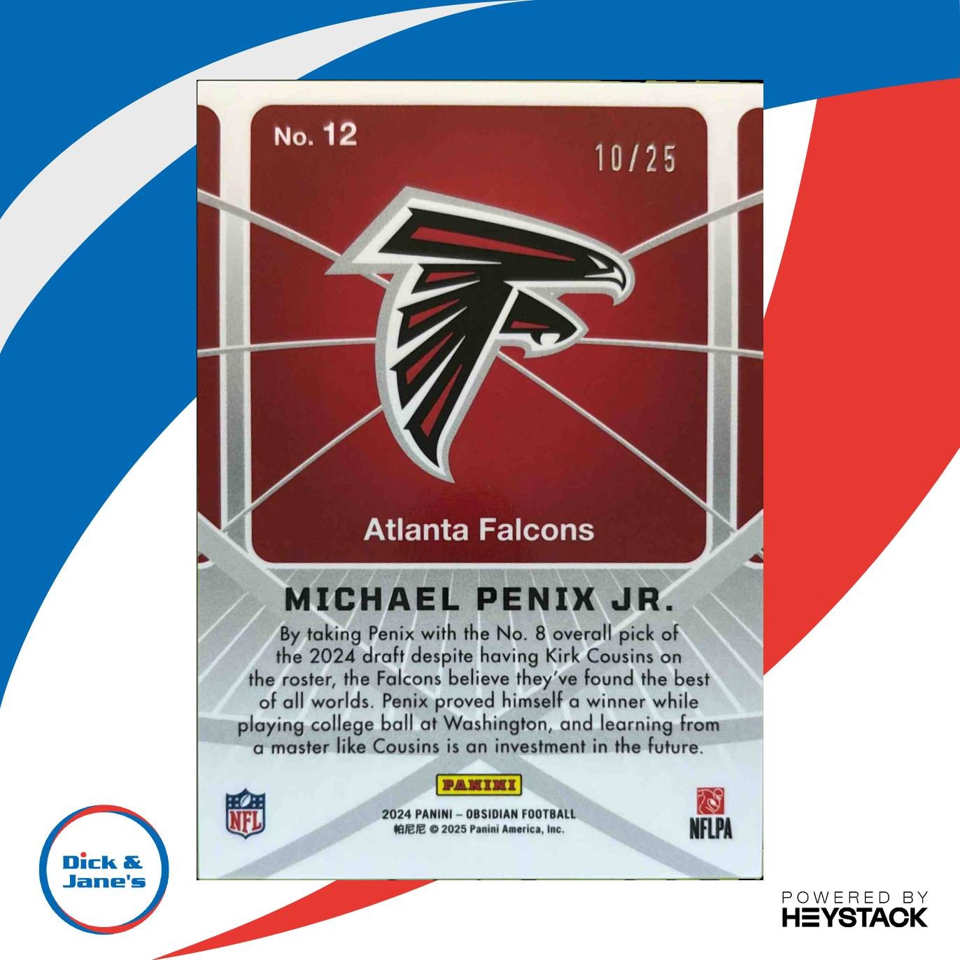 2024 Obsidian Michael Penix Jr. Atomic Initials Blue 10/25 RC Atlanta Falcons - Sports Cards