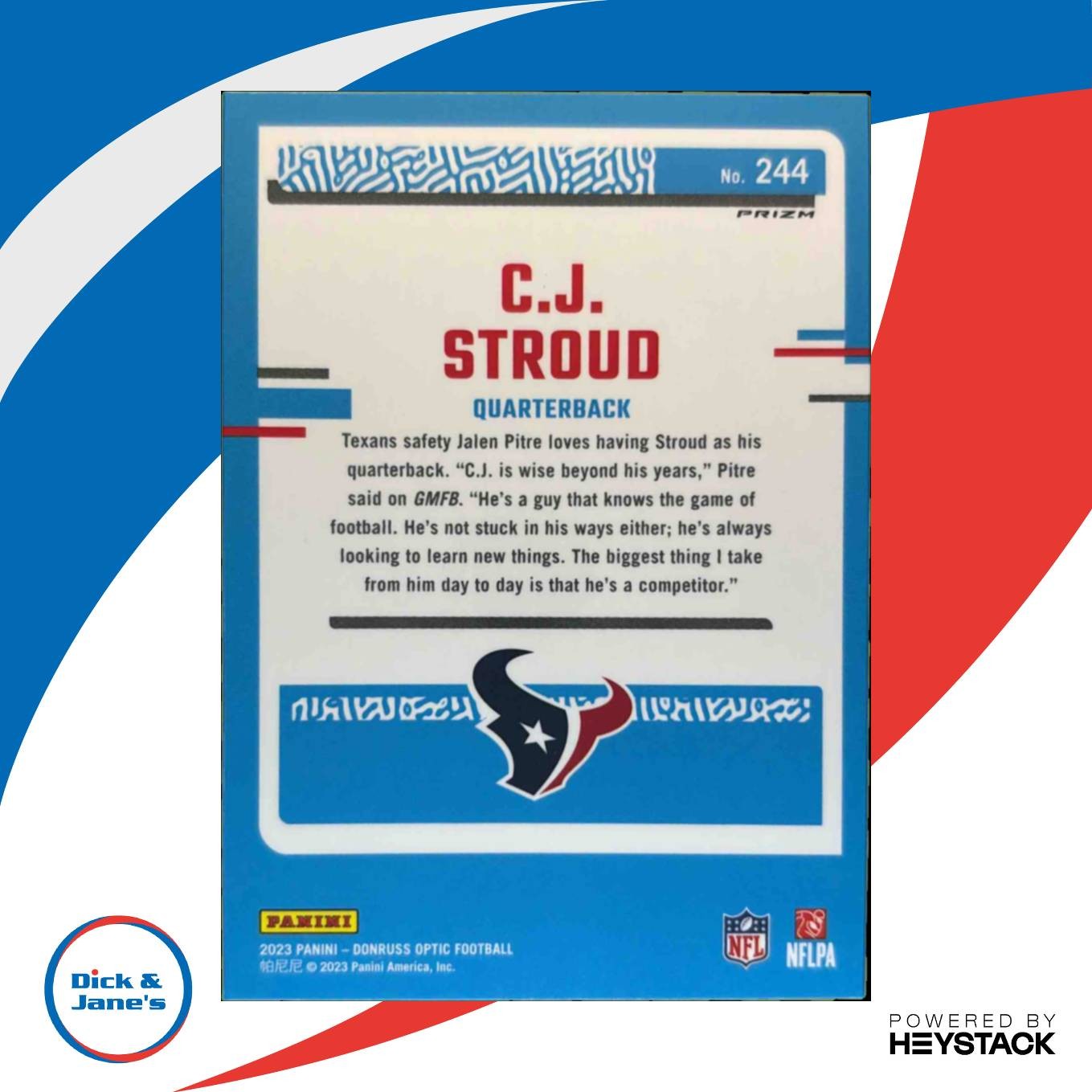 2023 Donruss Optic C.J. Stroud Blue Hyper Prizm RC Rated Rookie Houston Texans - Sports Cards