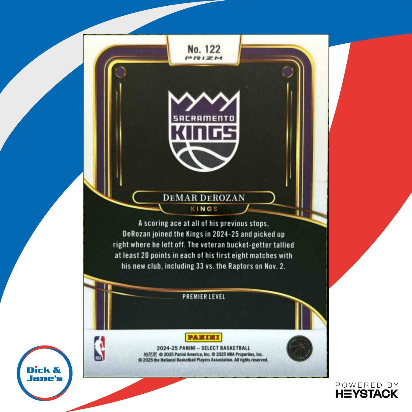 2024-25 Panini Select DeMar DeRozan Premier Elephant Prizm #122 Sacramento Kings