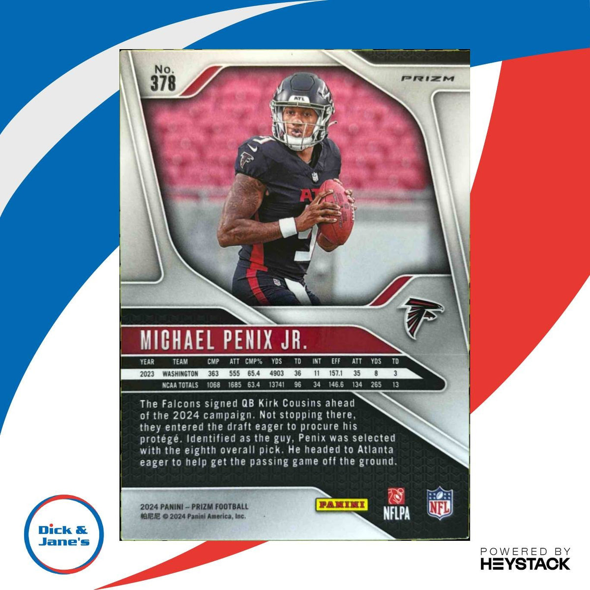 2024 Panini Prizm Michael Penix Jr. Green Wave #378 RC Atlanta Falcons