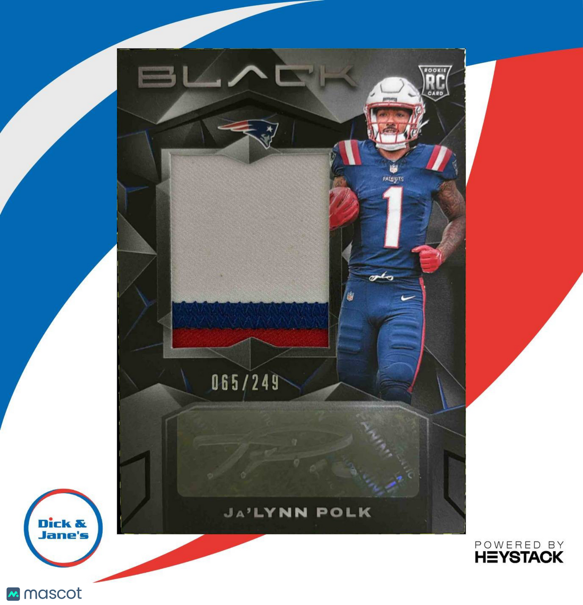 2024 Panini Black Ja'Lynn Polk Rookie Patch Auto /249 #212 New England Patriots
