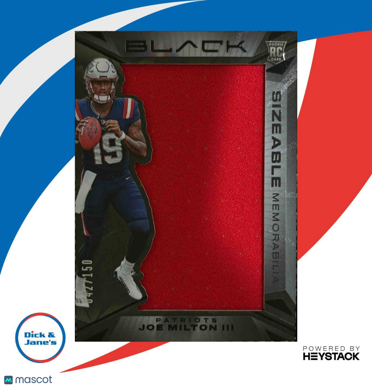 2024 Panini Black Joe Milton III Sizeable Rookie Memorabilia 42/150 RC Patriots