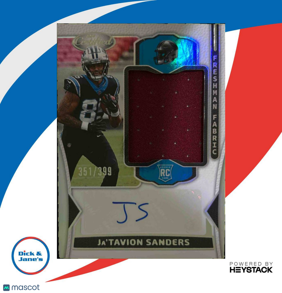 2024 Certified Ja'Tavion Sanders Freshman Fabric Mirror Signatures /399 RC Auto