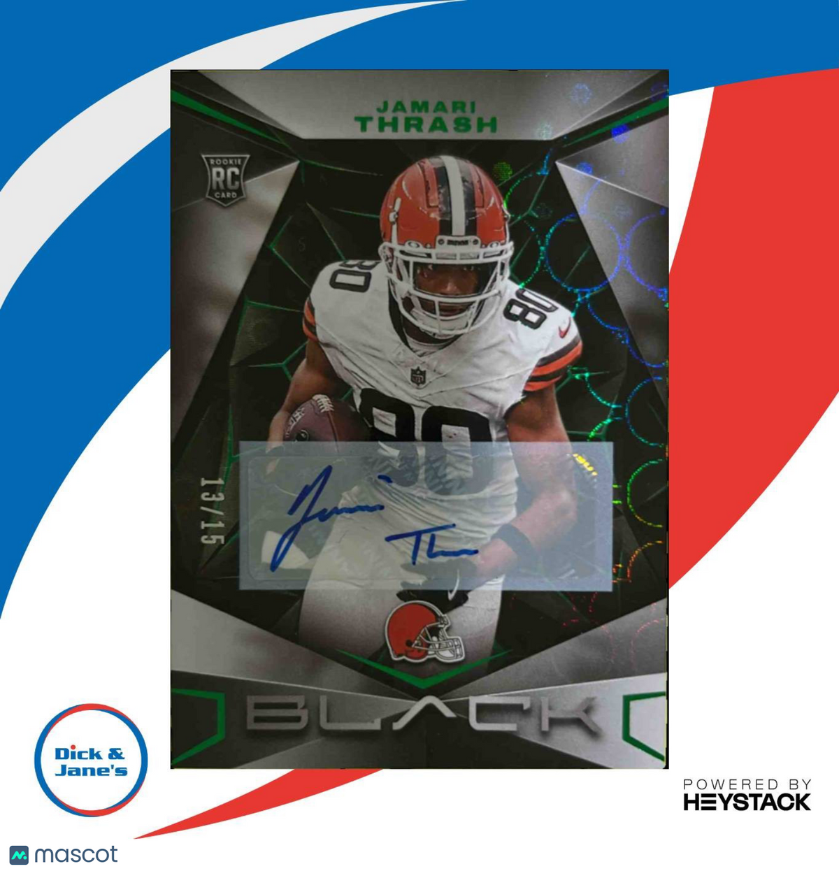 2024 Panini Black Jamari Thrash Rookie Auto Emerald 13/15 RC Cleveland Browns