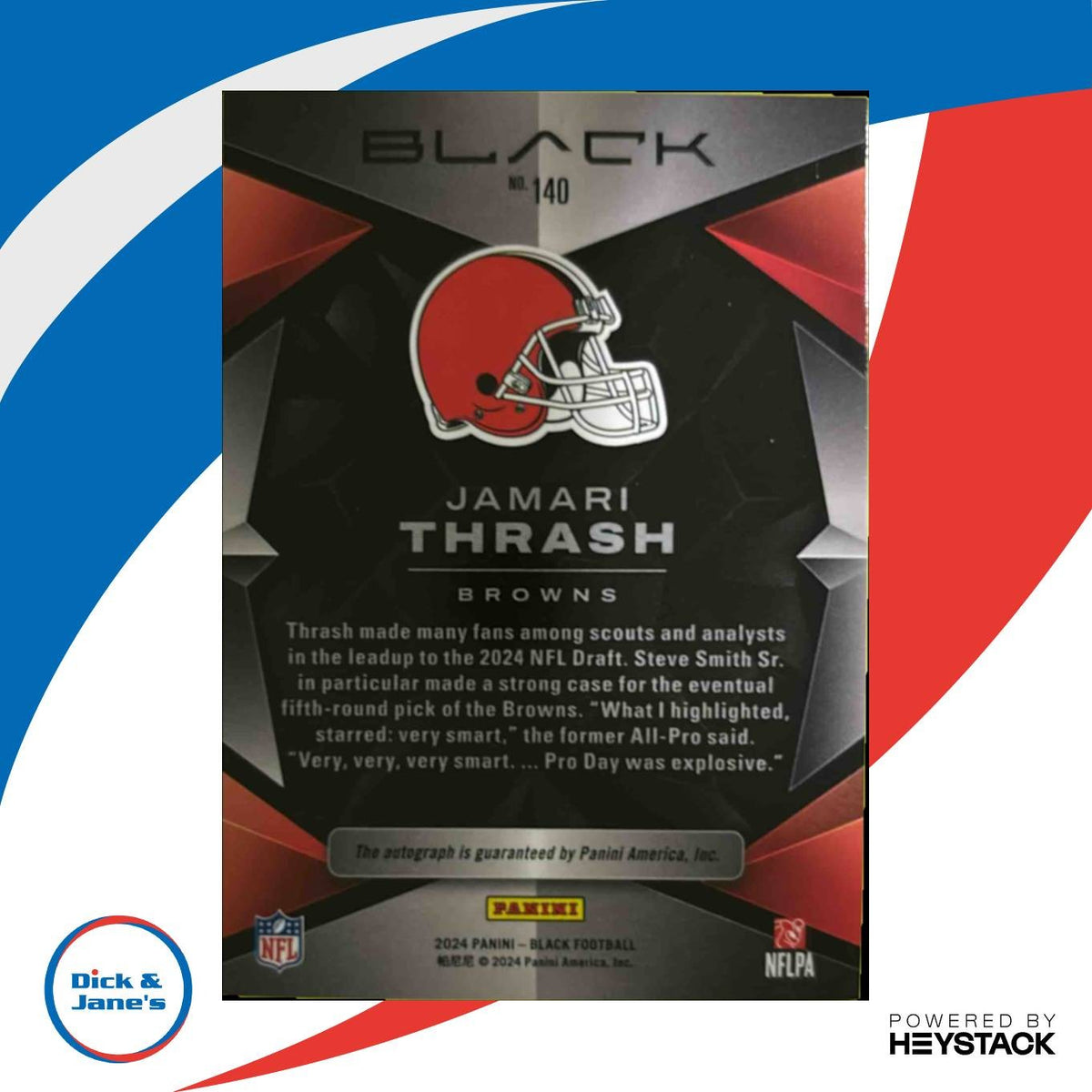 2024 Panini Black Jamari Thrash Rookie Auto Emerald 13/15 RC Cleveland Browns