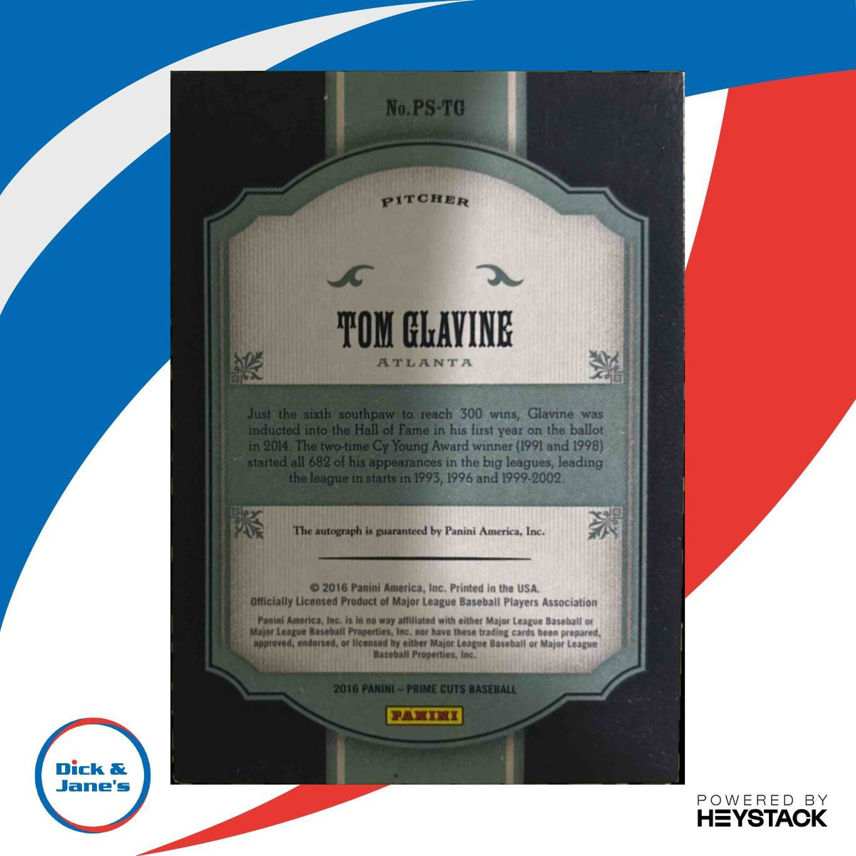 2016 Panini Prime Cuts Tom Glavine Signatures /49 #PS-TG Auto Atlanta Braves