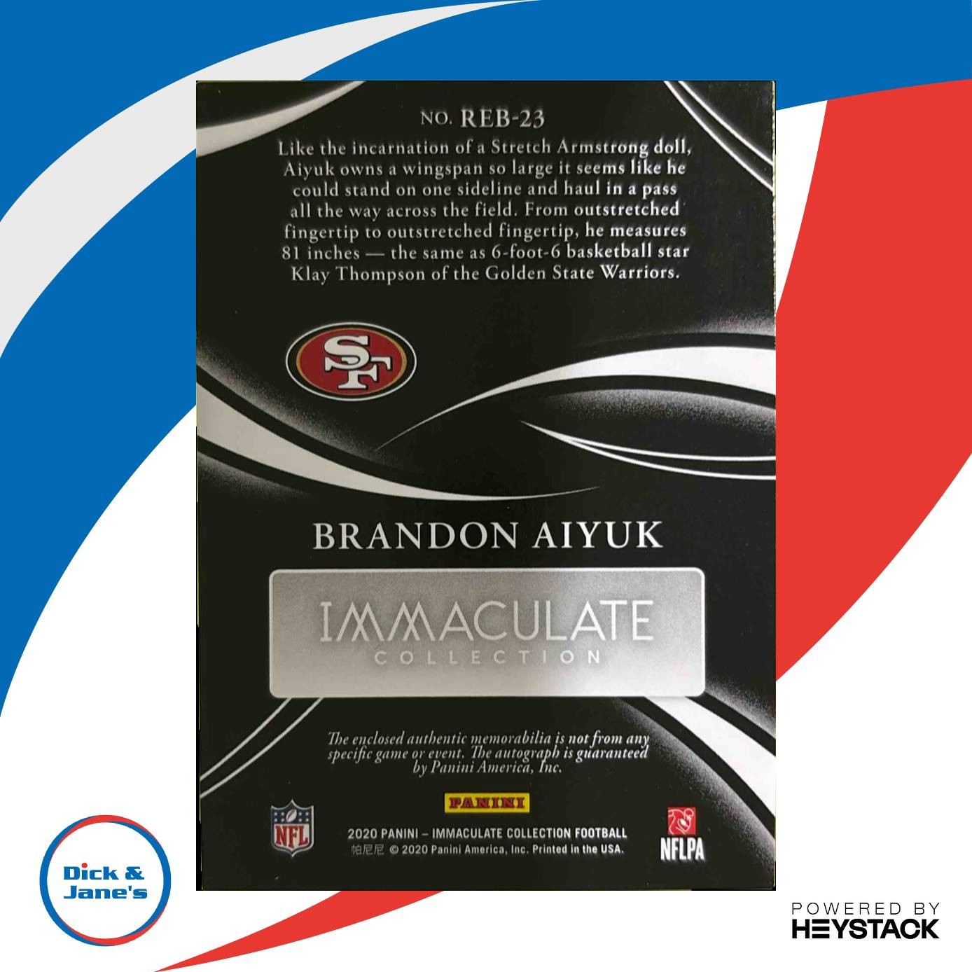 2020 Immaculate Collection Brandon Aiyuk Rookie Eye Black Patch /99 Auto 49ers