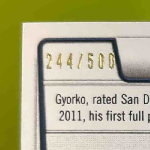 2012 Bowman Jedd Gyorko Prospect Auto Blue 244/500 #BPA-JG San Diego Padres