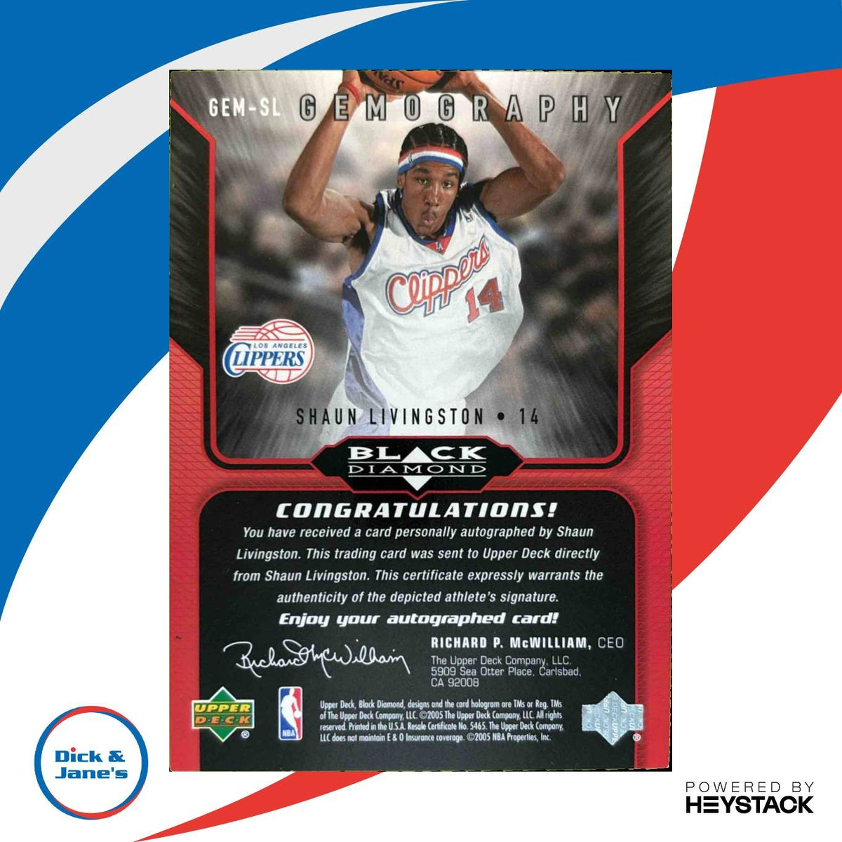 2004-05 Upper Deck Black Diamond Shaun Livingston GemoGRAPHy RC Auto Clippers