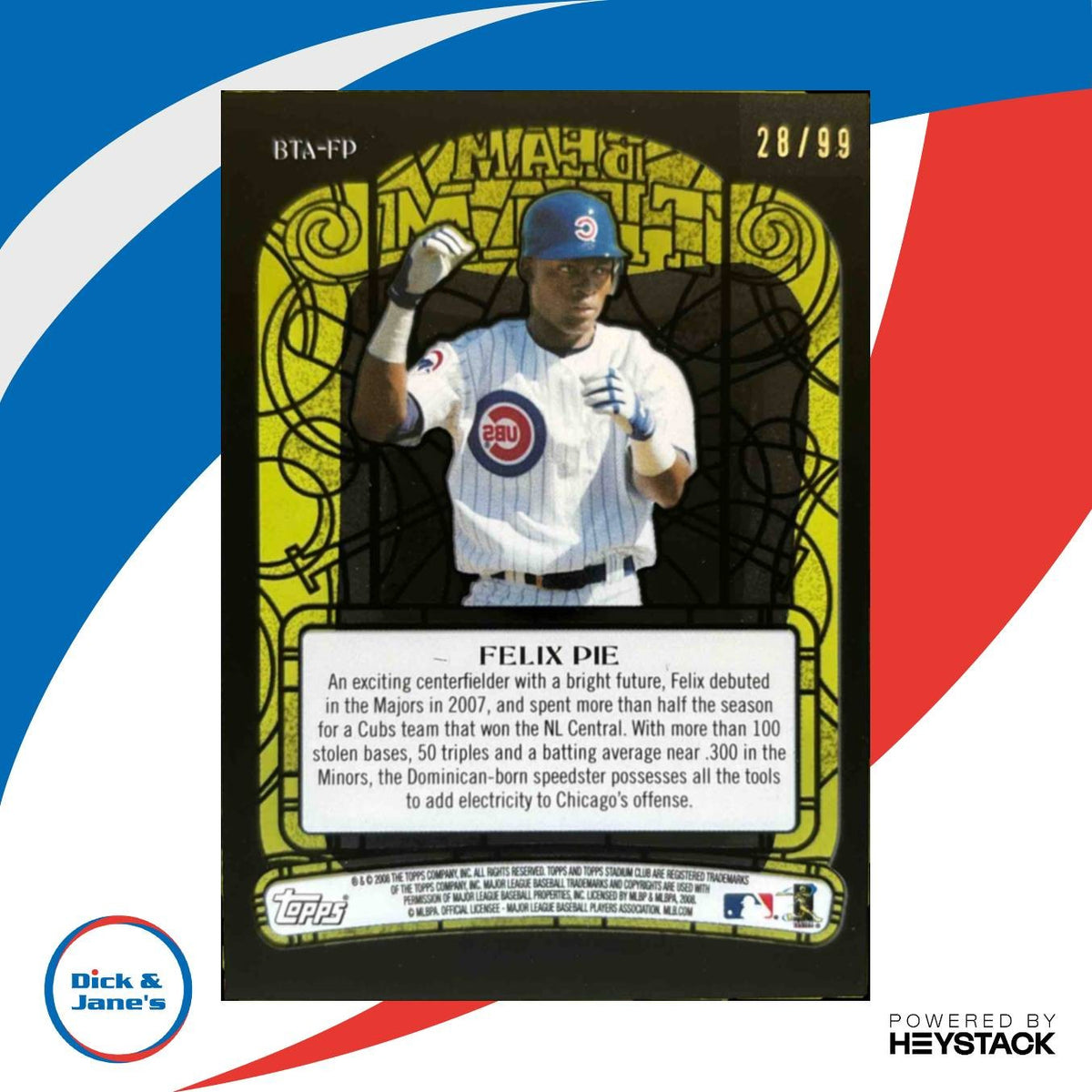 2008 Topps Stadium Club Felix Pie Beam Team Auto Black and White 28/99 RC Cubs
