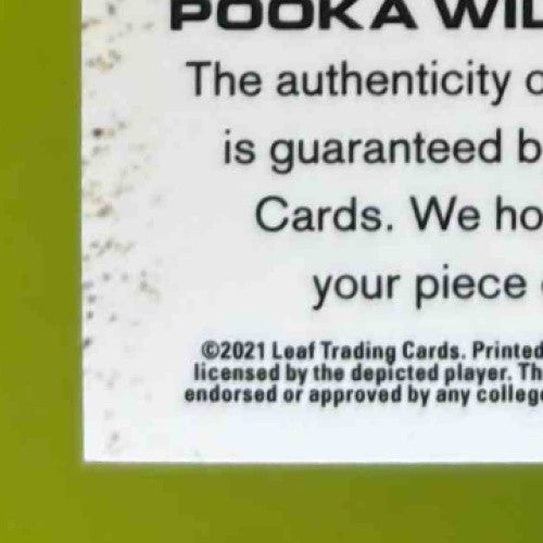 2021 Leaf Valiant Pooka Williams Take It To The House Platinum Blue /20 RC Auto