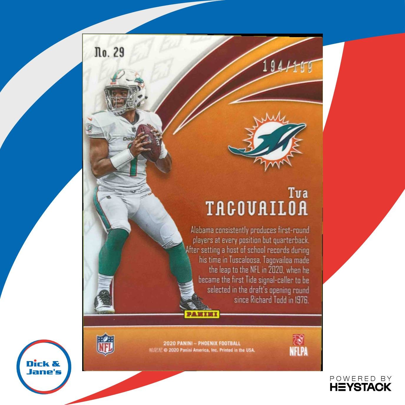 2020 Phoenix Tua Tagovailoa Flame Throwers Pink 194/199 #29 RC Miami Dolphins