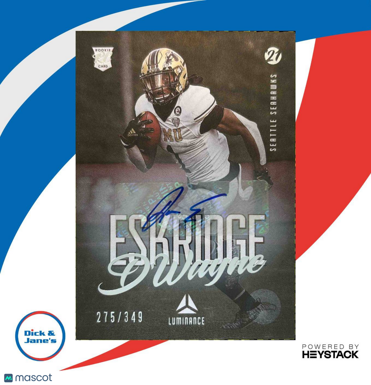 2021 Panini Luminance D Wayne Eskridge Auto 275/349 #185 RC Seattle Seahawks