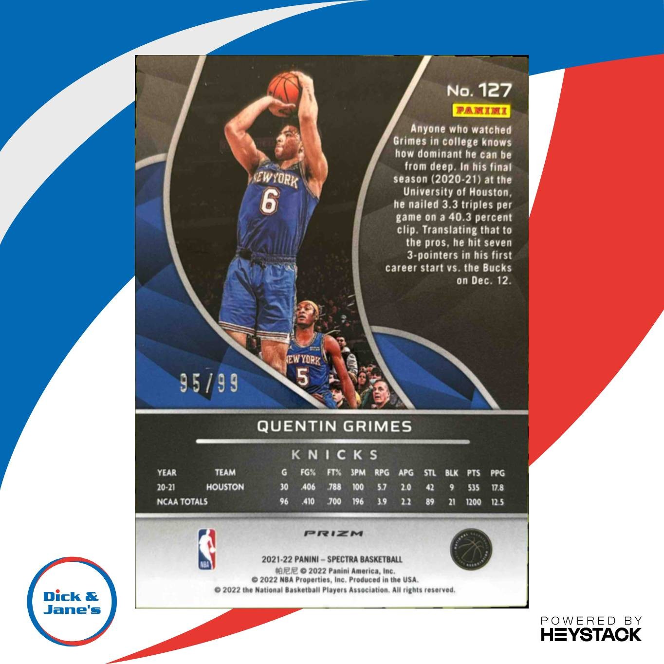 2021-22 Panini Spectra Quentin Grimes Celestial /99 #127 RC New York Knicks