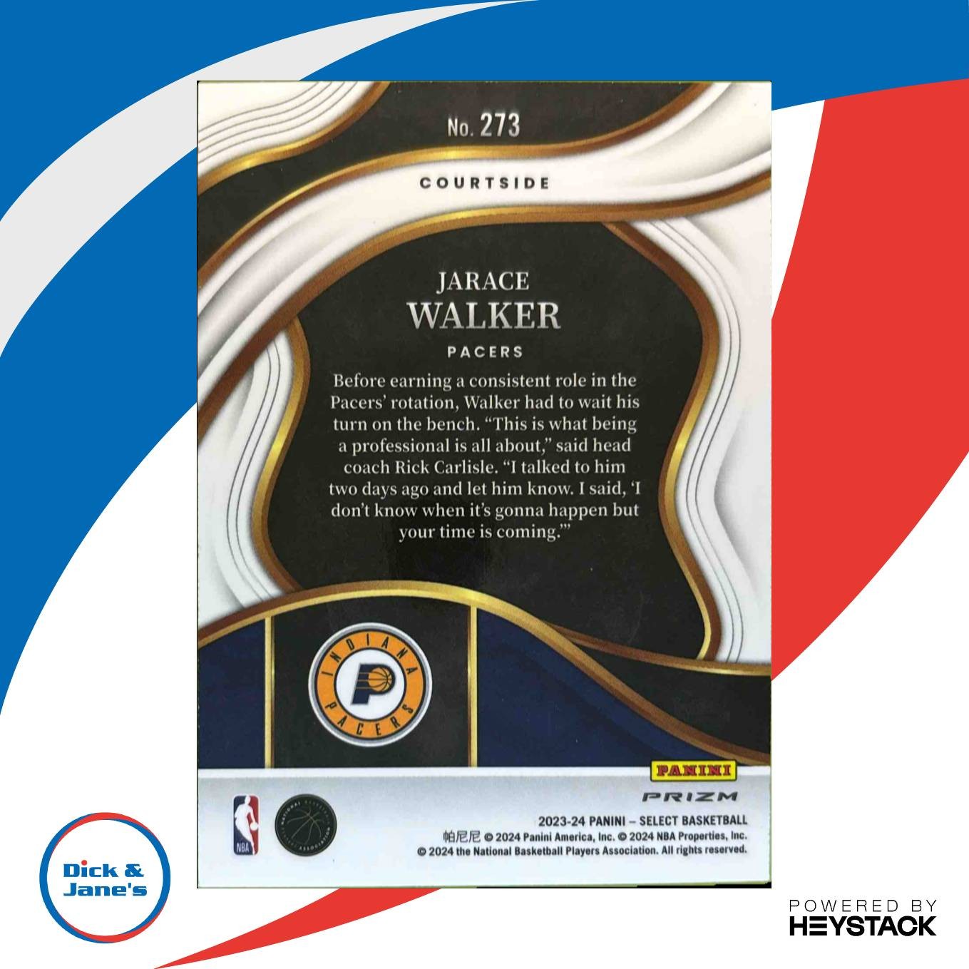 2023-24 Select Jarace Walker Elephant Prizm SSP #273 RC Courtside Indiana Pacers