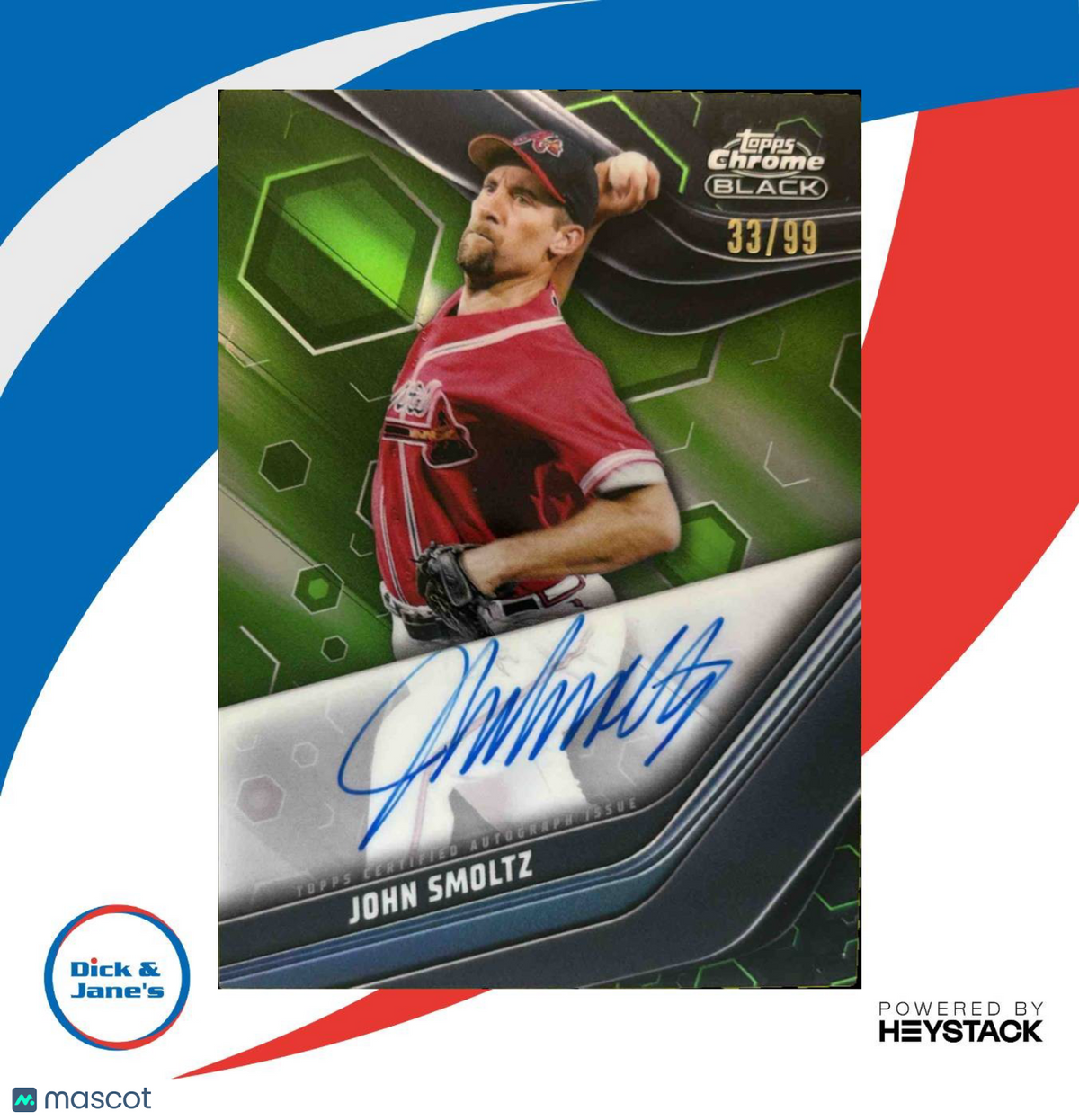 2023 Topps Chrome Black John Smoltz Auto Green Refractor 33/99 Atlanta Braves