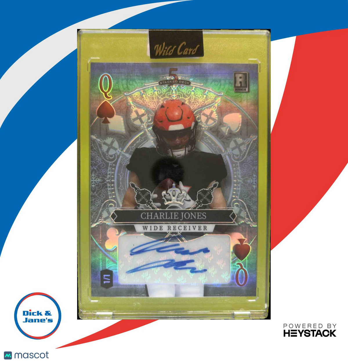 2023 Wild Card 5 Draw Stacked Deck Charlie Jones Queen of Spades 1/1 RC Auto