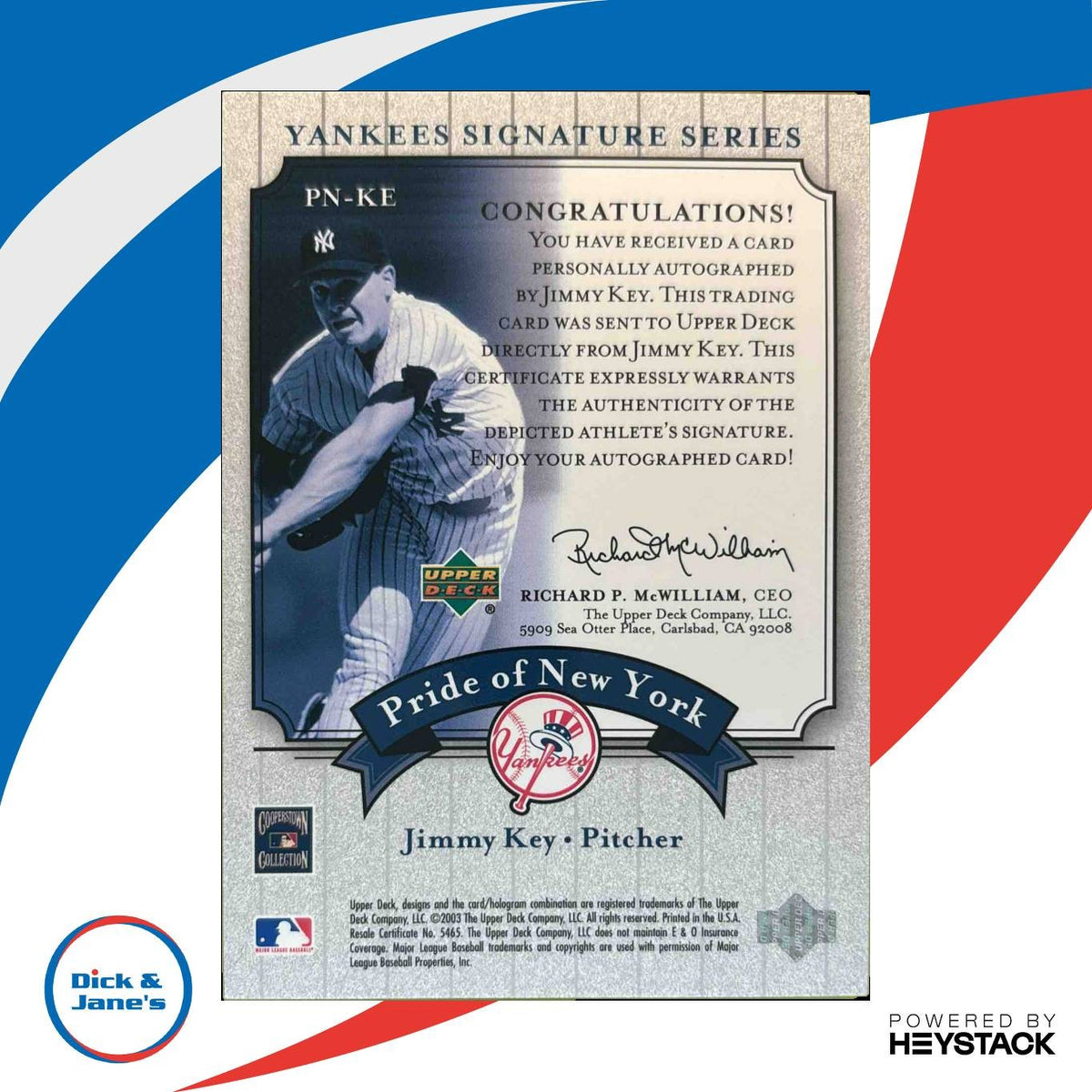 2003 Upper Deck Yankees Signature Series Jimmy Key Pride of New York Auto #PN-KE