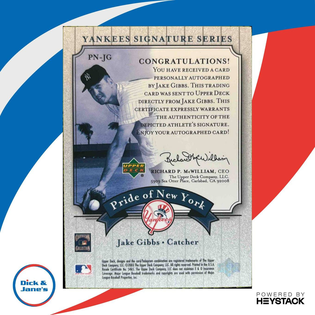2003 Upper Deck Yankees Signature Series Jake Gibbs Pride of New York Auto