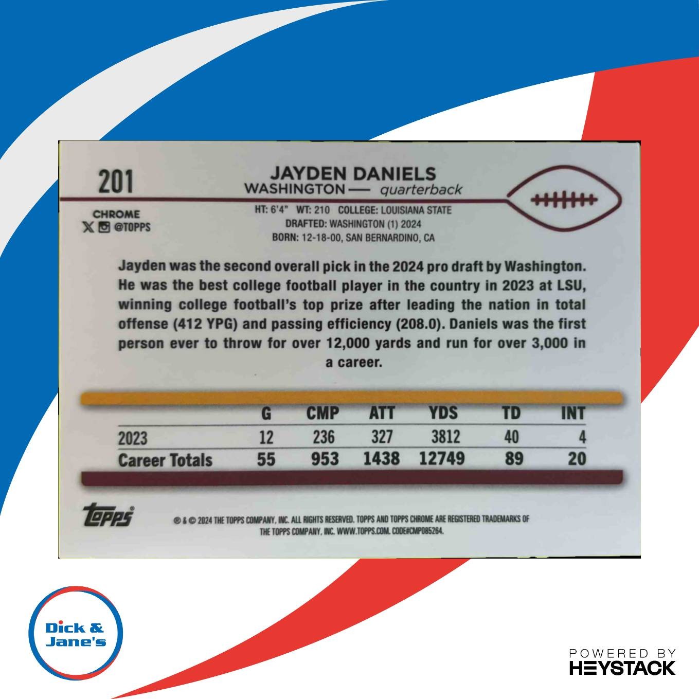 2024 Topps Chrome Jayden Daniels X-Fractor #201 RC Washington Commanders