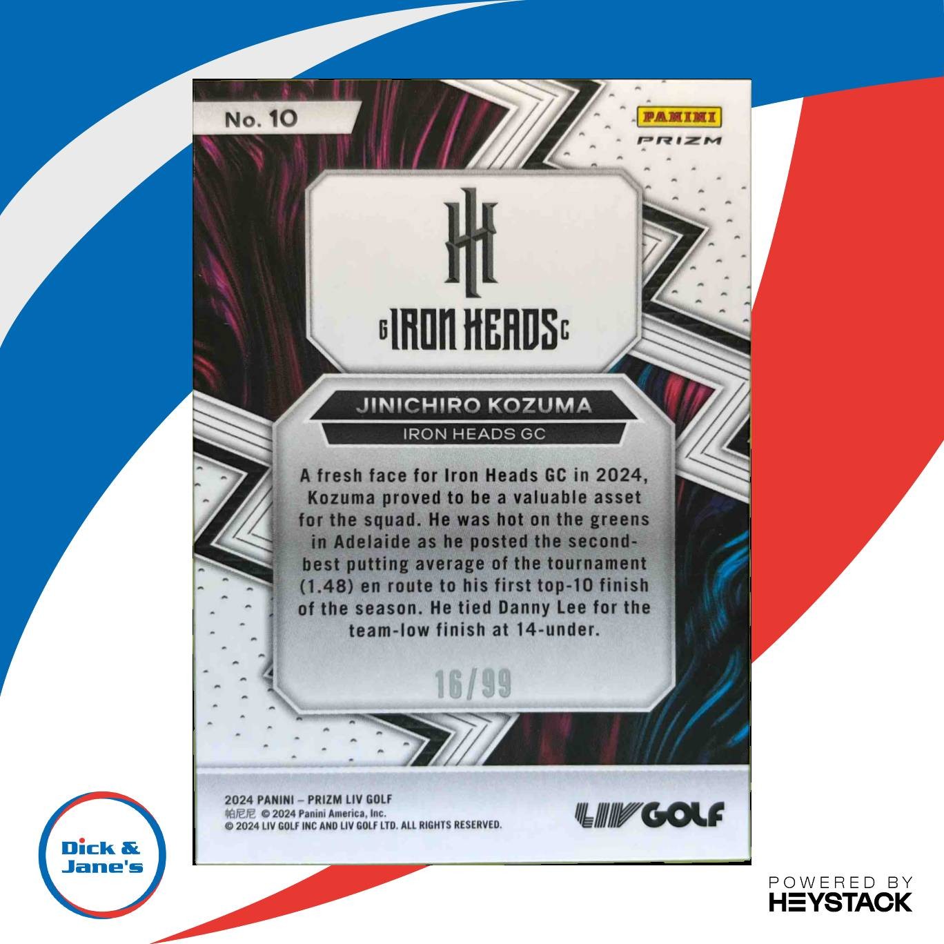 2024 Prizm LIV Golf Jinichiro Kozuma Fearless Blue Prizms 16/99 Iron Heads GC