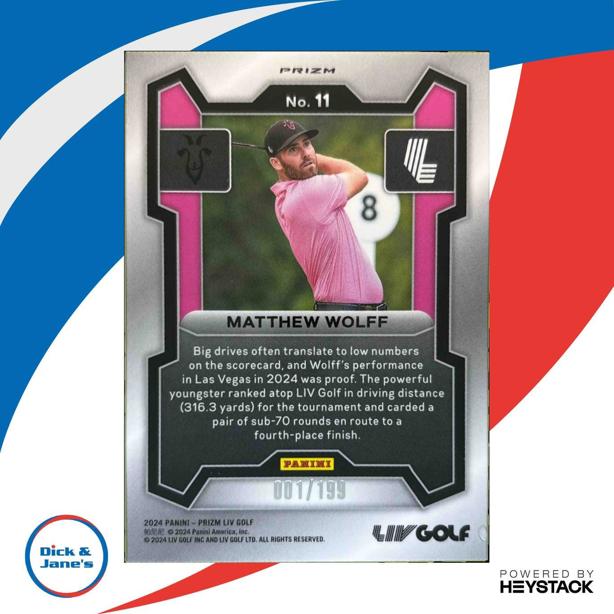 2024 Panini Prizm LIV Golf Matthew Wolff Teal 1/199 #11 RangeGoats GC
