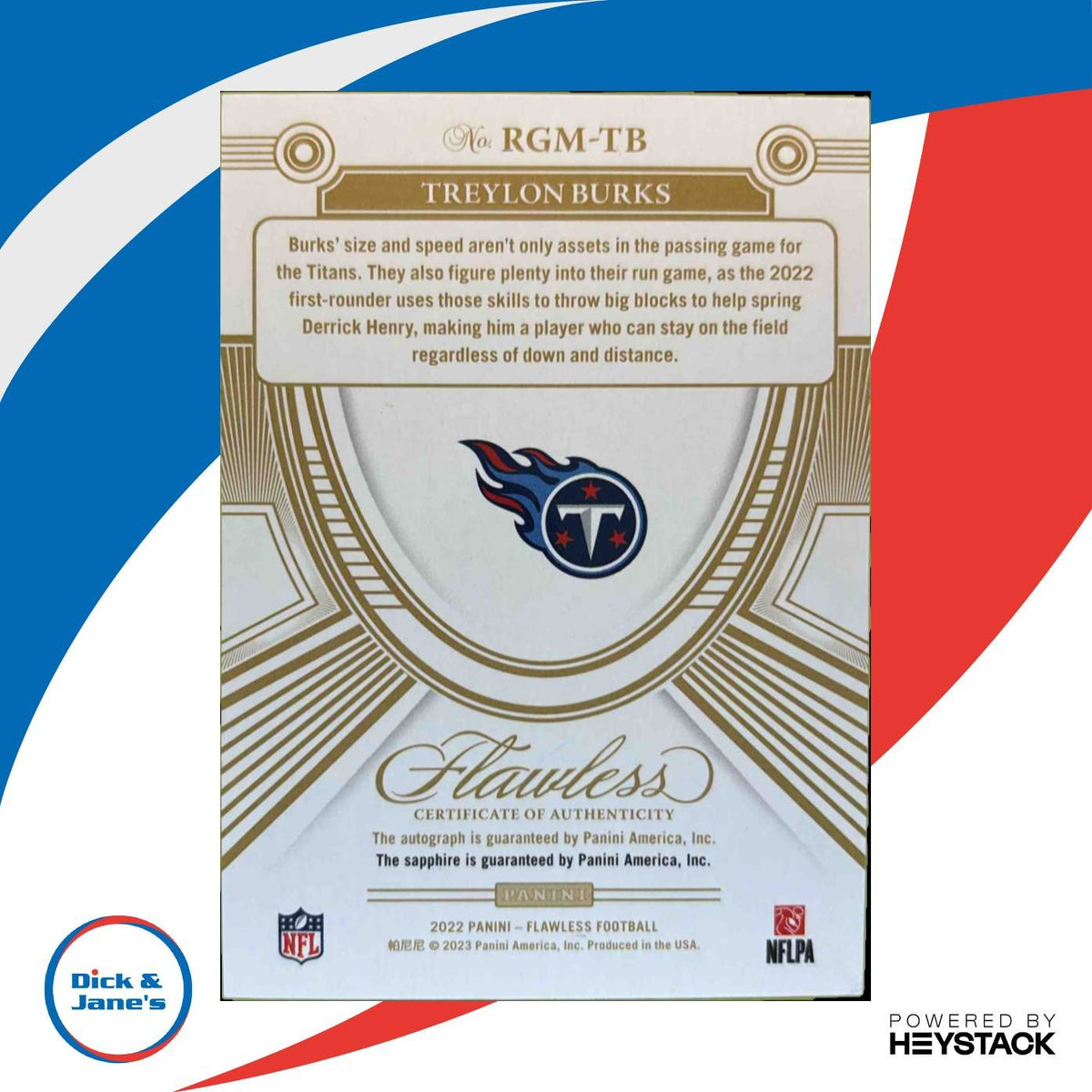 2022 Flawless Treylon Burks Rookie Gem Sapphire Auto 06/15 RC Tennessee Titans