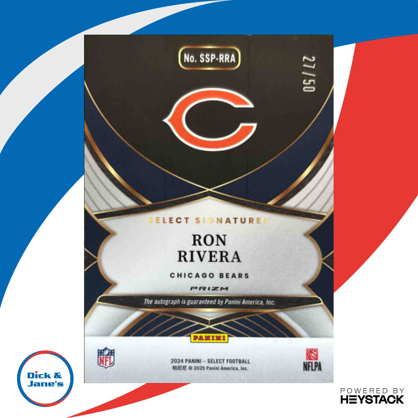 2024 Select Ron Rivera Signatures White Silver Holo Prizm /50 Auto Chicago Bears