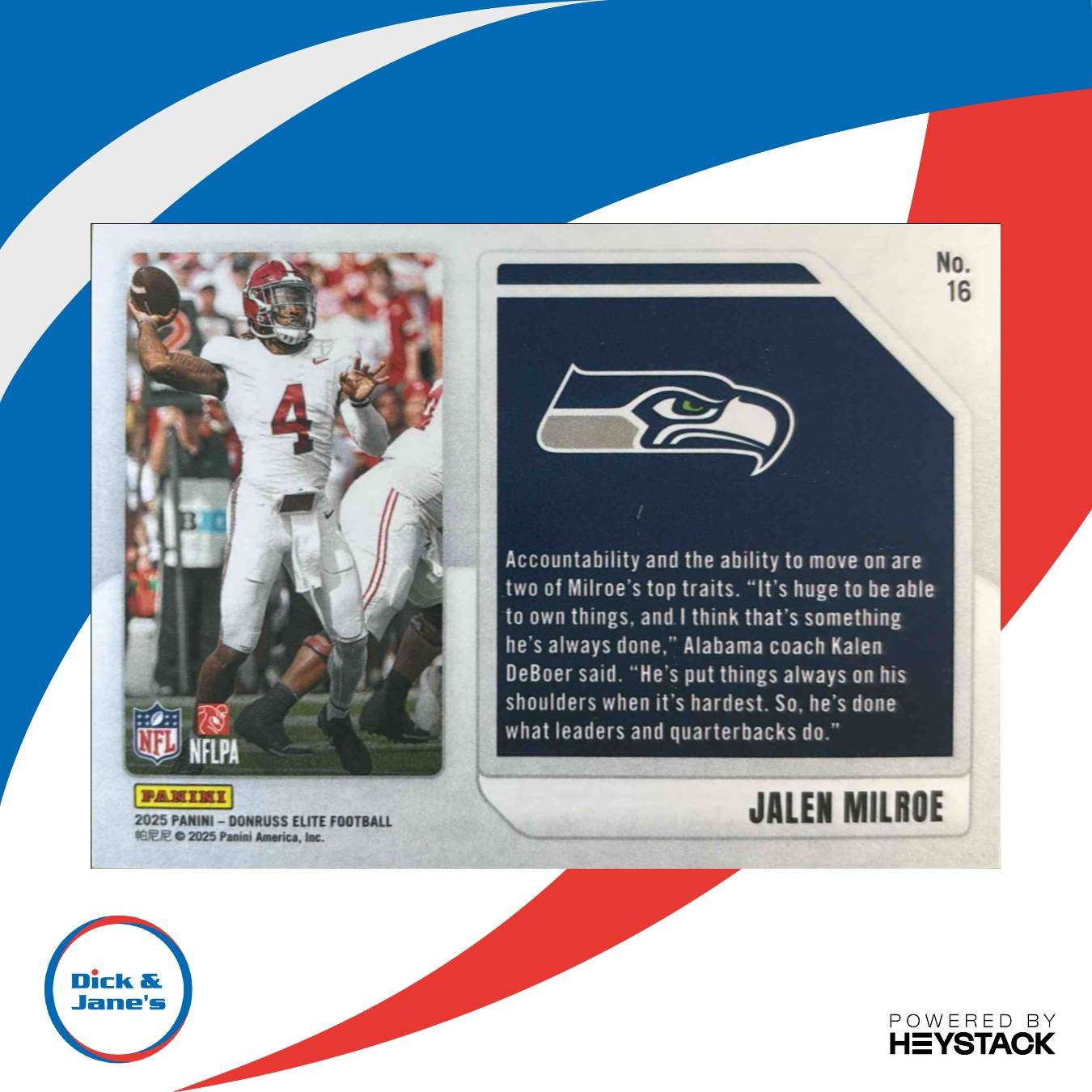 2025 Donruss Elite Jalen Milroe Extra Edition Orange 151/199 Seattle Seahawks