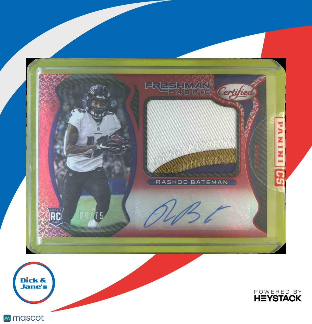 2021 Panini Certified Rashod Bateman Mirror Red 8/75 #210 Auto RC Fabric Ravens