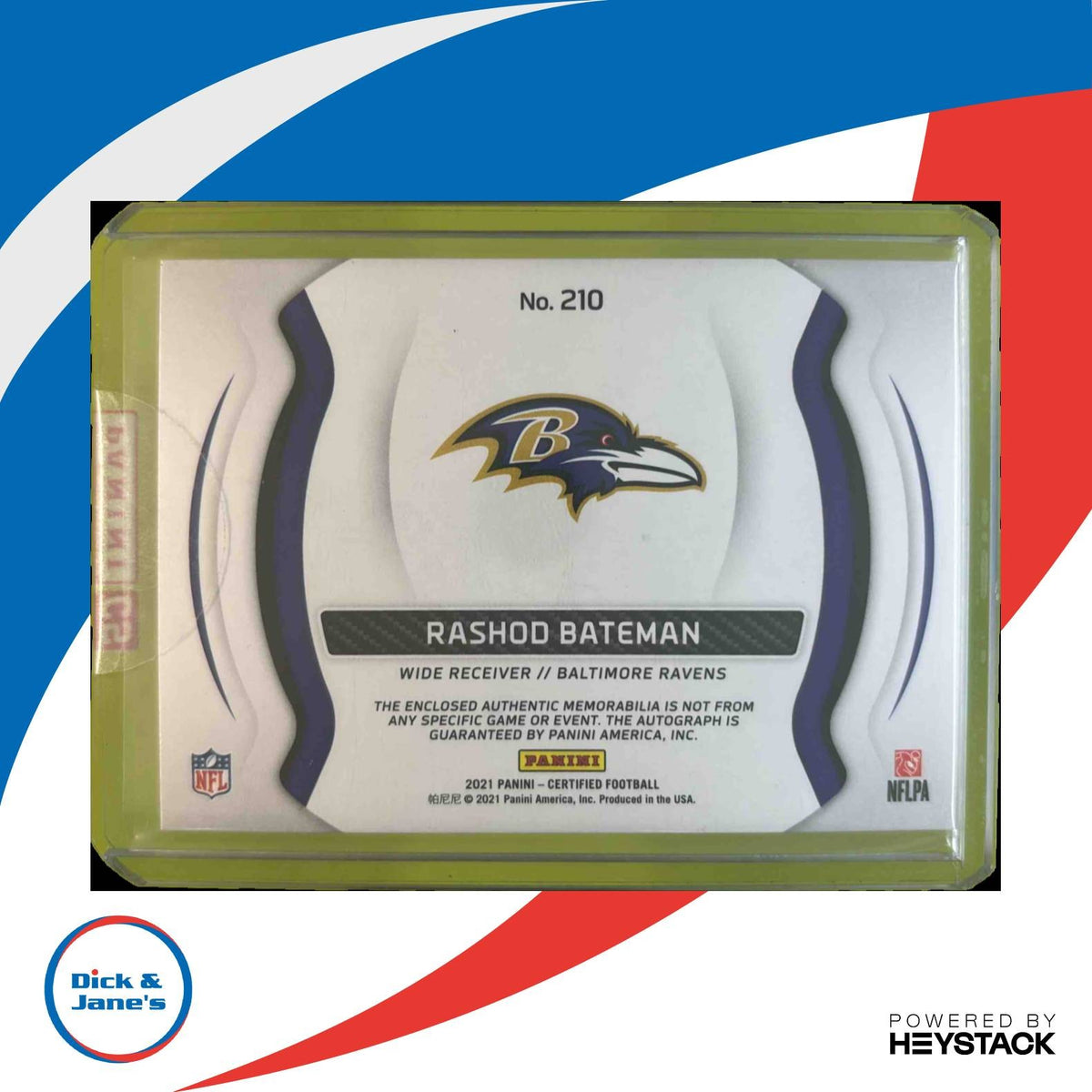 2021 Panini Certified Rashod Bateman Mirror Red 8/75 #210 Auto RC Fabric Ravens