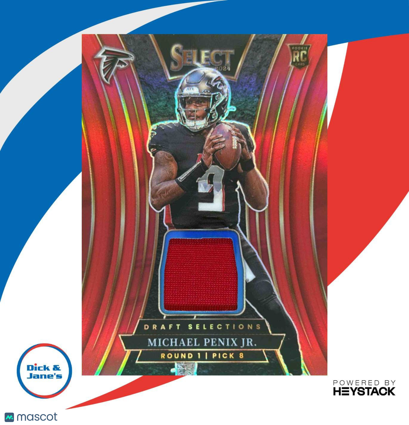 2024 Select Michael Penix Jr. Draft Selections Memorabilia Red Prizm RC Falcons
