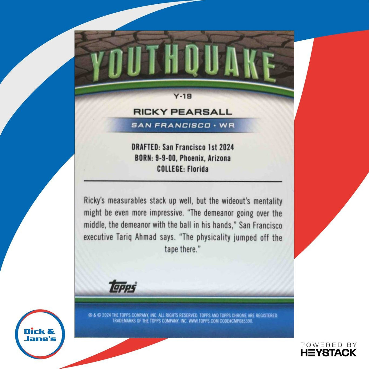 2024 Topps Chrome Ricky Pearsall Youthquake X-Fractor #19 RC San Francisco 49ers
