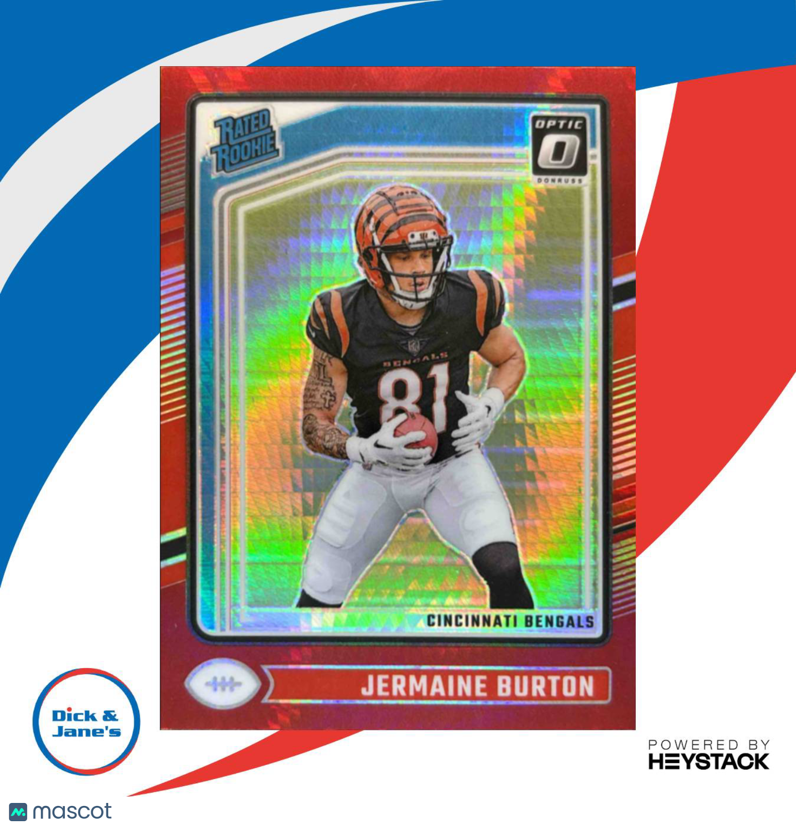 2024 Donruss Optic Jermaine Burton Red Hyper 251 Rated Rookie Cincinnati Bengals