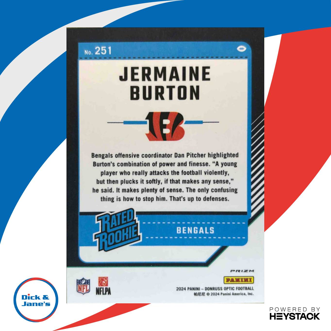 2024 Donruss Optic Jermaine Burton Red Hyper 251 Rated Rookie Cincinnati Bengals
