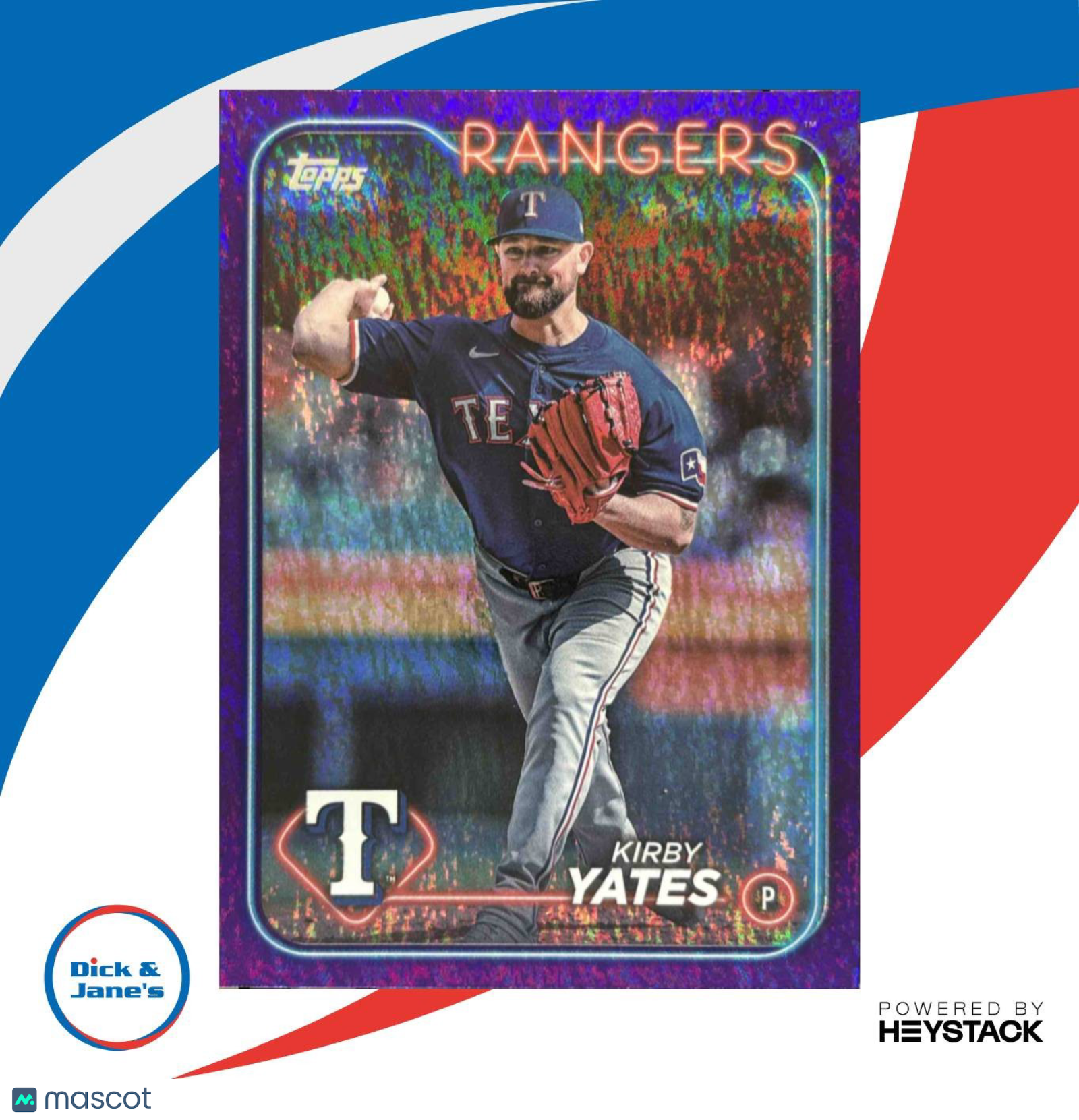 2024 Topps Update Kirby Yates Purple Holofoil 436/799 #US302 Texas Rangers