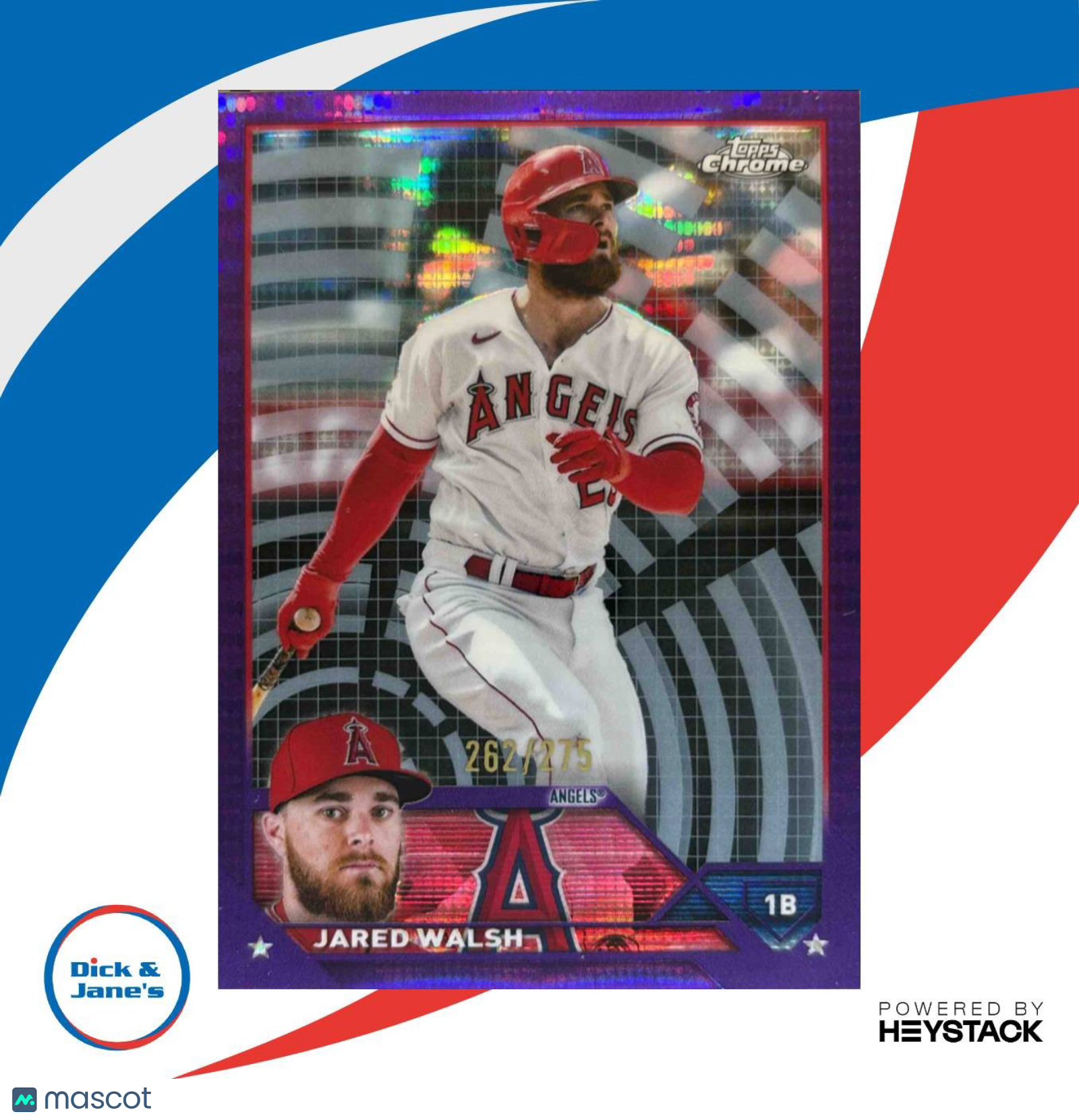 2023 Topps Chrome Jared Walsh Purple Sonar Refractor 262/275 Los Angeles Angels